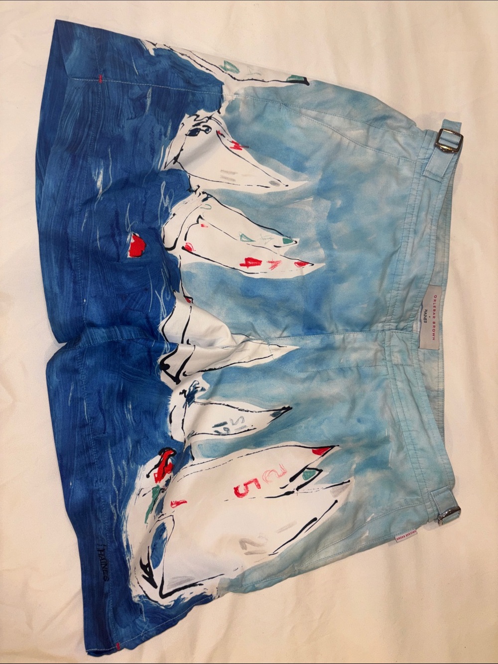 Orlebar Brown Light Blue and Navy Sailboat Print Swim Shorts